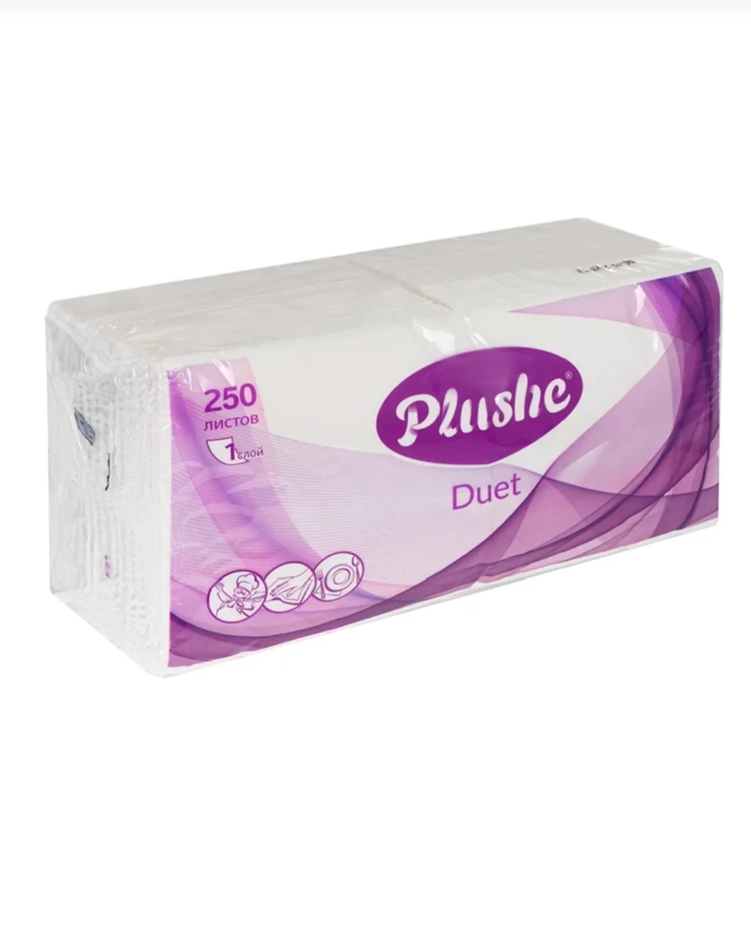 1042 Салфетки бумажные "Duet", PLUSHE, 1 слой, 250 шт., в ассортименте