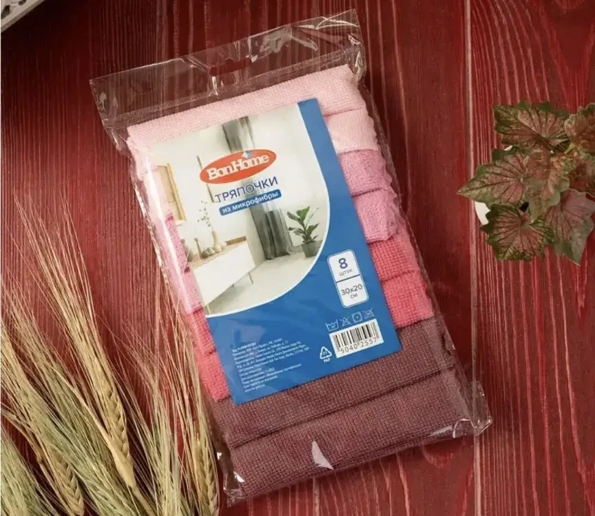 2102 Тряпочки из микрофибры, BonHome, 8 шт., в ассортименте