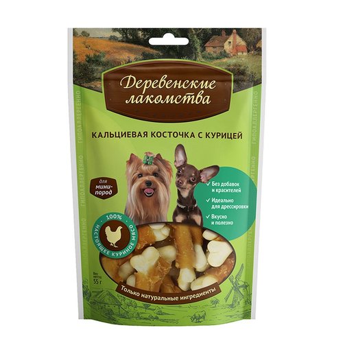"Деревенские лакомства" для мини-пород Кальциевая косточка с курицей, 55г
