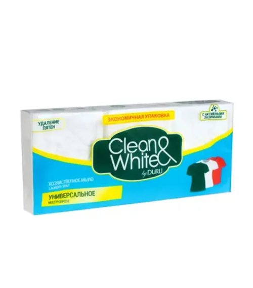 1032 Мыло хозяйственное "Clean & White", DURU, 110 г, 3 шт