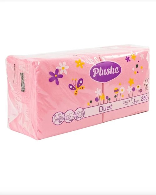 1042 Салфетки бумажные "Duet", PLUSHE, 1 слой, 250 шт., в ассортименте