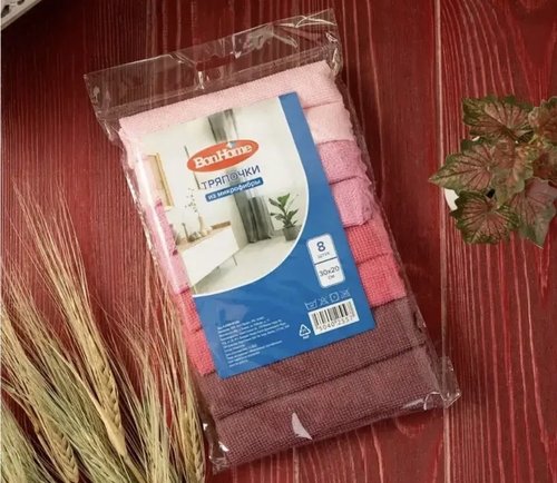 2102 Тряпочки из микрофибры, BonHome, 8 шт., в ассортименте