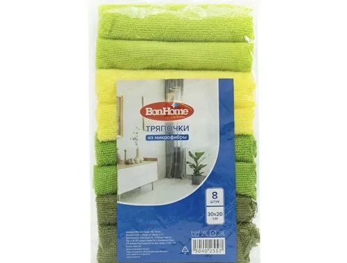 2102 Тряпочки из микрофибры, BonHome, 8 шт., в ассортименте