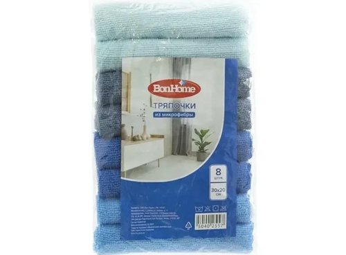 2102 Тряпочки из микрофибры, BonHome, 8 шт., в ассортименте